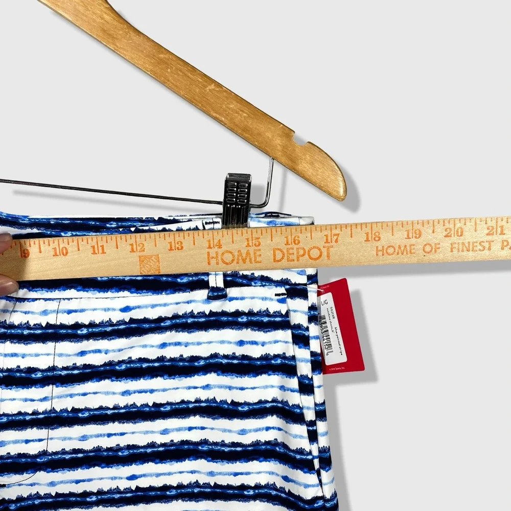 Spanx Sunshine Shorts Womens L Blue Painted Stripe Nautical Preppy Coastal NWT